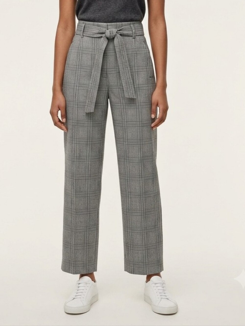 Aritzia Wilfred Tie Front Pant Glen Plaid Trousers High Rise Cropped Size 8